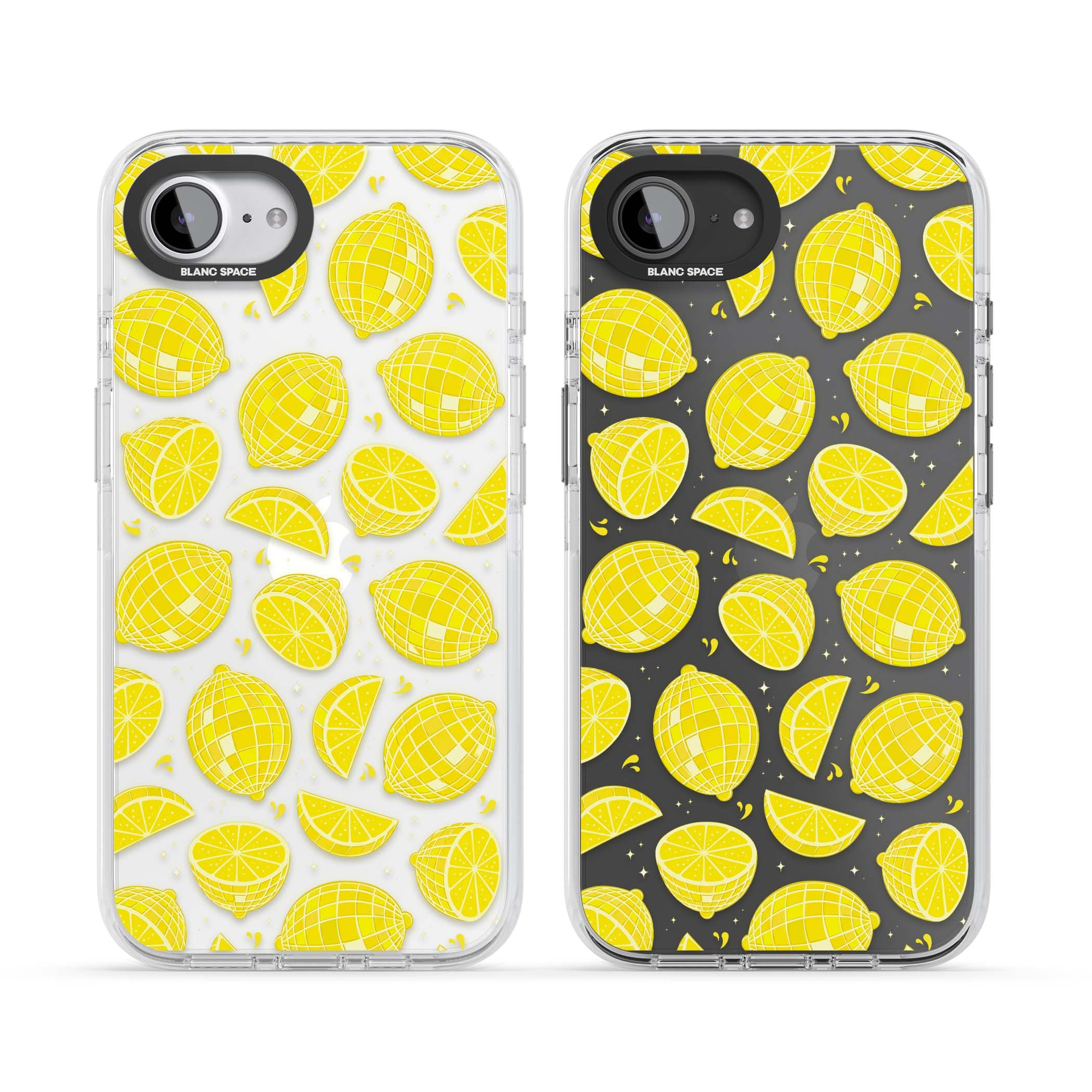 Disco Lemons citrus iPhone case featuring mirrorball lemons, sliced fruit and sparkle accents | Clear Impact case for iPhone 16e, iPhone 17e