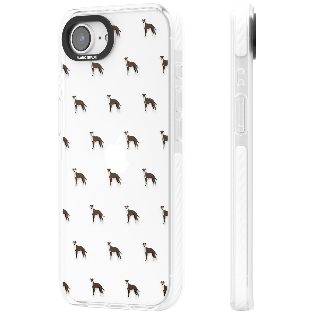 Whippet Dog Pattern Clear iPhone 16e / iPhone 17e Impact Clear Phone Case side