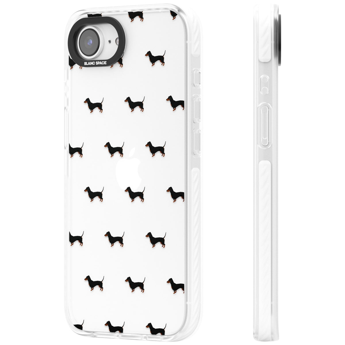 Dachshund Pattern Clear iPhone 16e / iPhone 17e Impact Clear Phone Case side