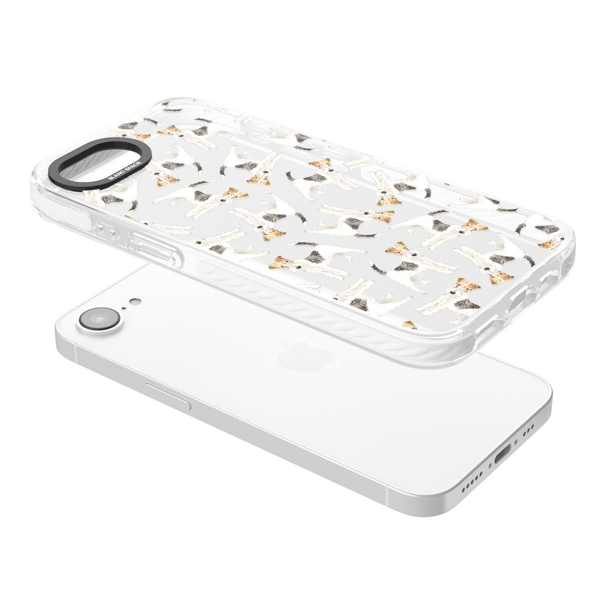 Wire Haired Fox Terrier Dog Pattern iPhone 16e / iPhone 17e Impact Clear Phone Case angled