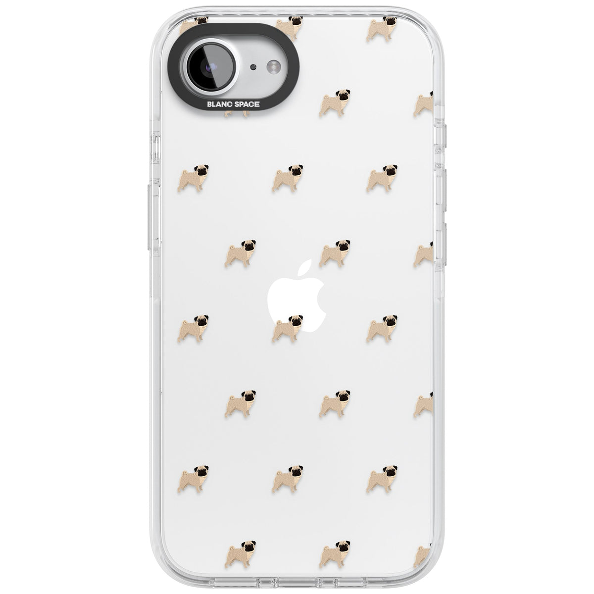 Pug Pattern iPhone 16e / iPhone 17e Impact Clear Phone Case front
