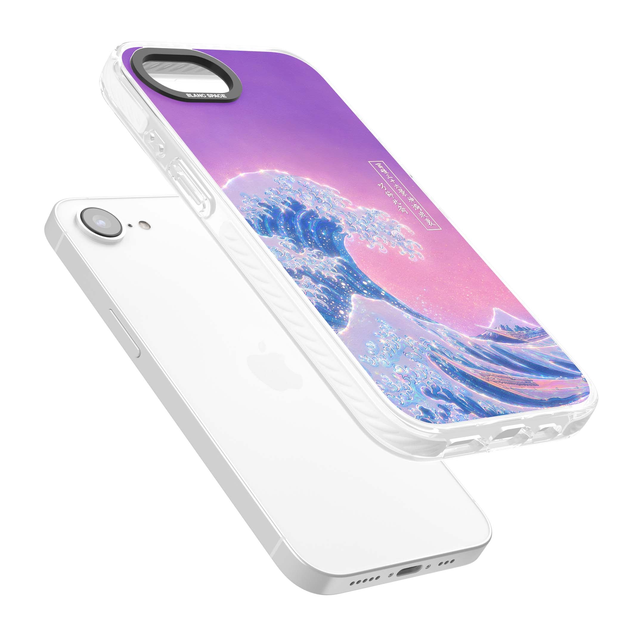 The Great Opal Wave Japanese iPhone case featuring Hokusai's great wave in iridescent pastels with lilac sky and Mou | Clear Impact case for iPhone 16e, iPhone 17e