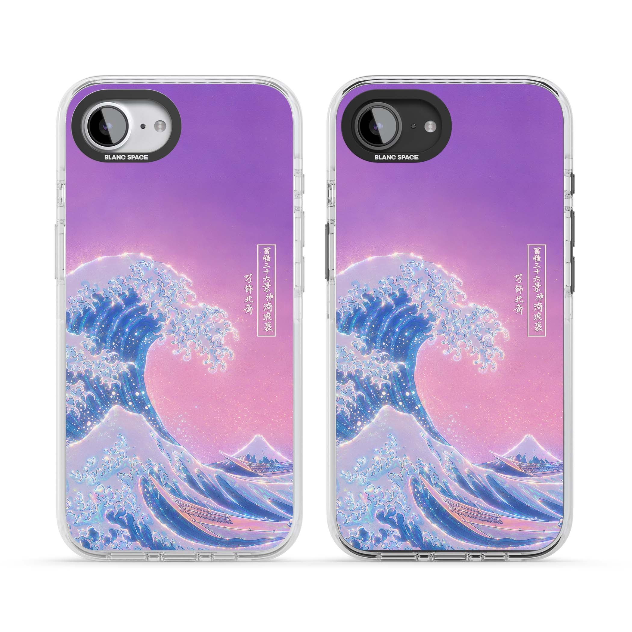 The Great Opal Wave Japanese iPhone case featuring Hokusai's great wave in iridescent pastels with lilac sky and Mou | Clear Impact case for iPhone 16e, iPhone 17e
