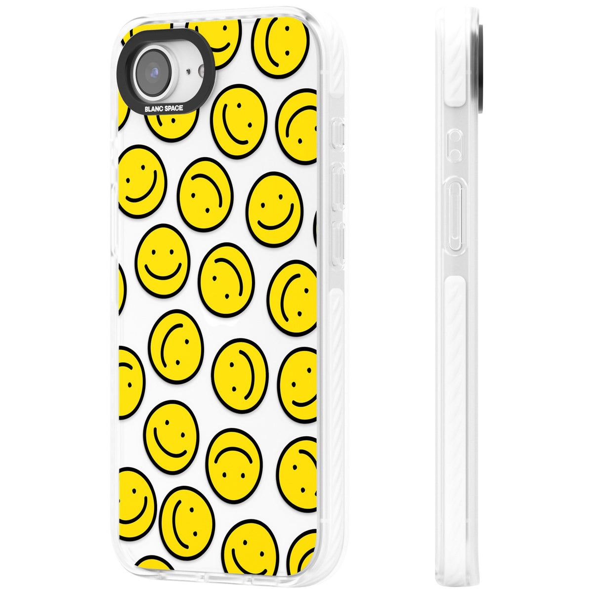 Smiley Face Pattern iPhone 16e / iPhone 17e Impact Clear Phone Case side