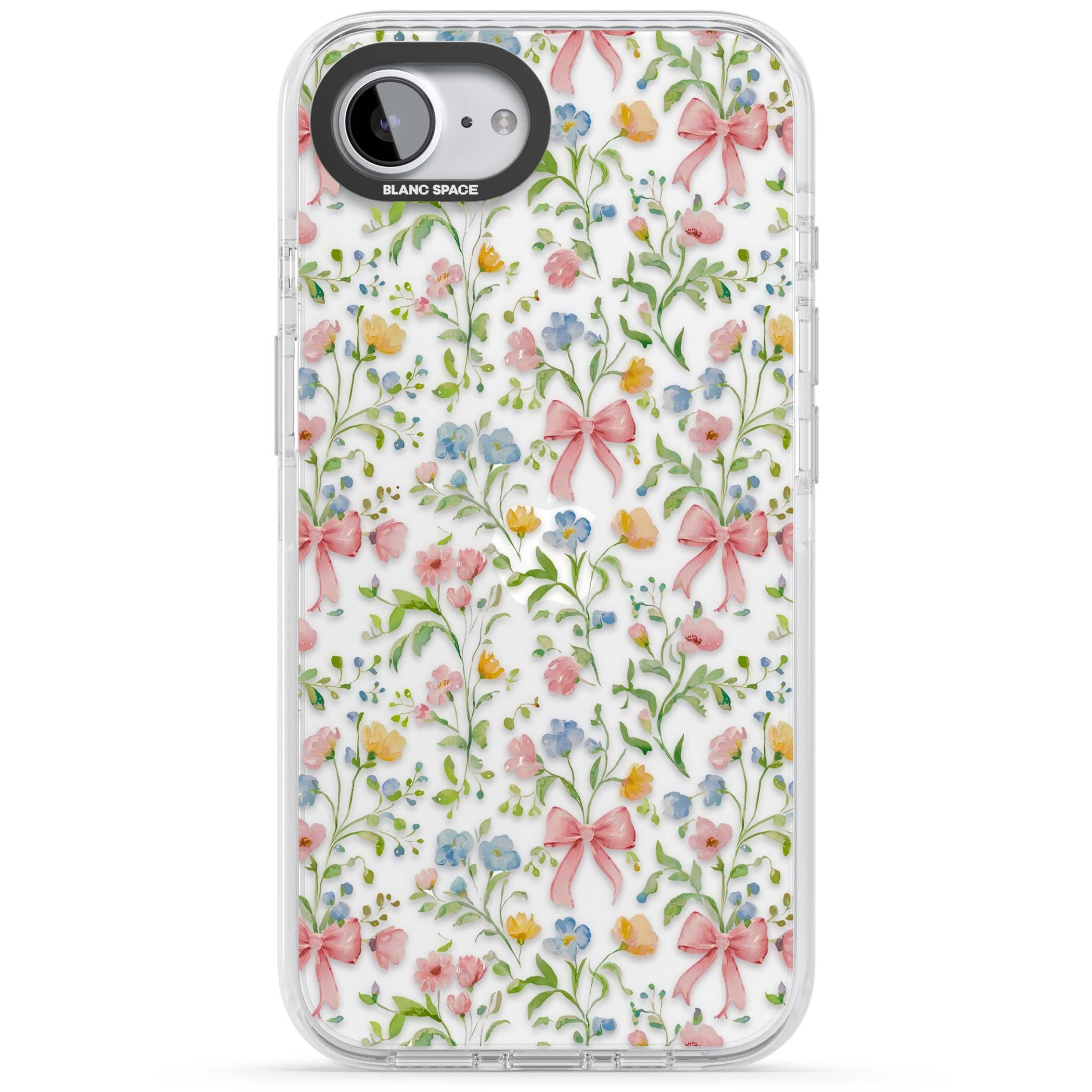 Ribbons & Wildflowers cottagecore iPhone case featuring watercolor wildflowers, pink satin bows, and delicate spring blooms o | Clear Impact case for iPhone 16e, iPhone 17e