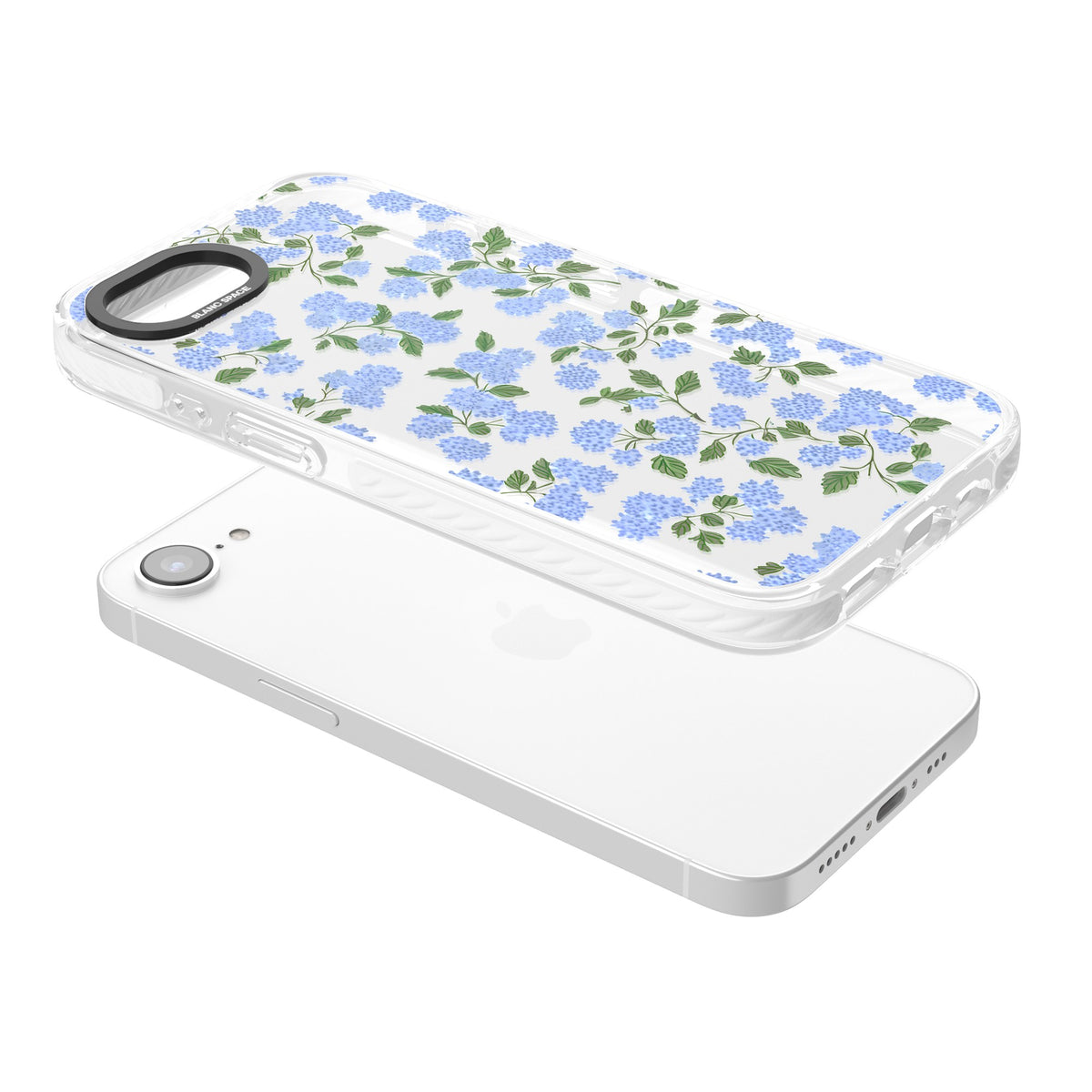 Hydrangea Dreams iPhone 16e / iPhone 17e Impact Clear Phone Case angled