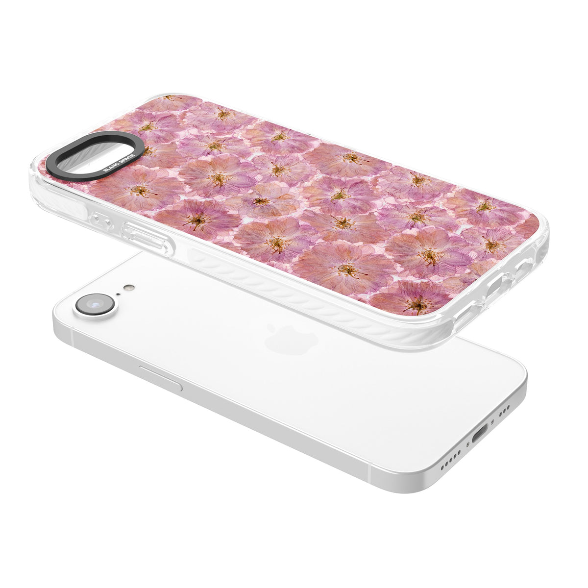 Large Pink Florals iPhone 16e / iPhone 17e Impact Clear Phone Case angled