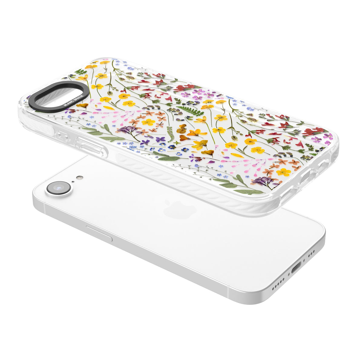 Wildflower iPhone 16e / iPhone 17e Impact Clear Phone Case angled