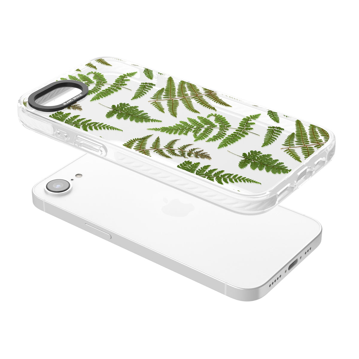 Leafy Ferns iPhone 16e / iPhone 17e Impact Clear Phone Case angled