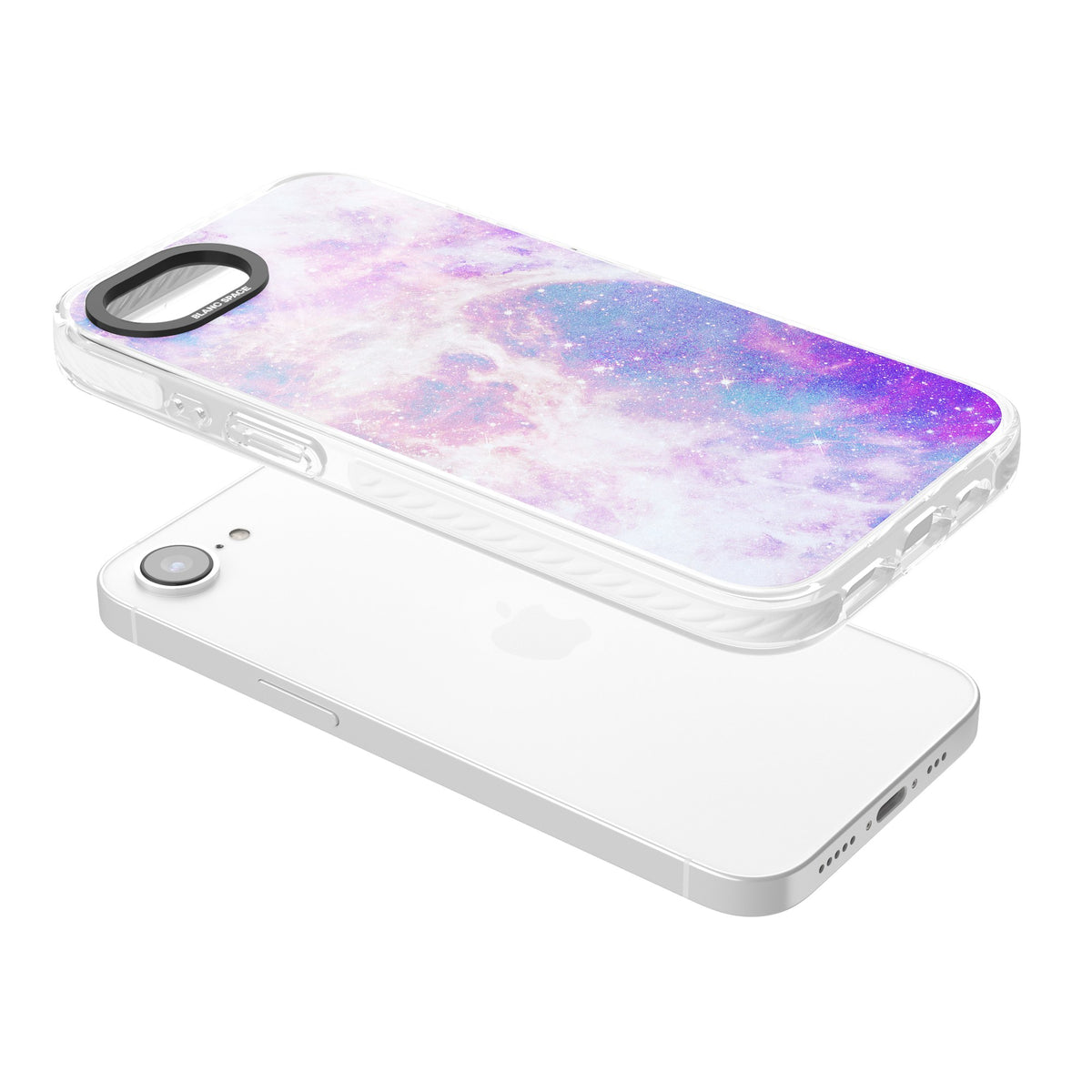 Pastel Galaxy iPhone 16e / iPhone 17e Impact Clear Phone Case angled