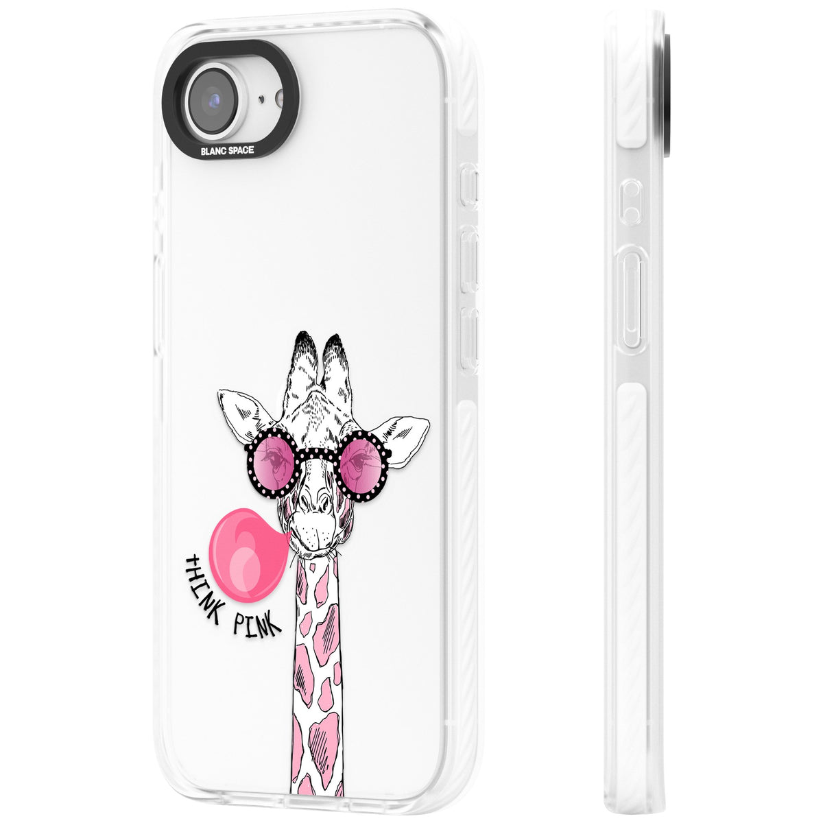 Think Pink Giraffe iPhone 16e / iPhone 17e Impact Clear Phone Case side