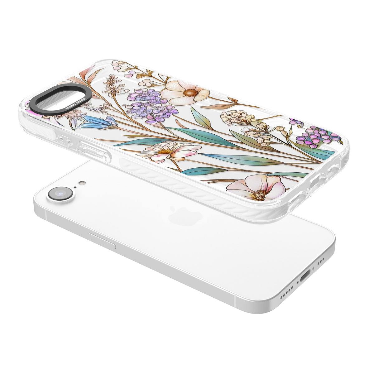 Glass Wildflower Mix iPhone 16e / iPhone 17e Impact Clear Phone Case angled