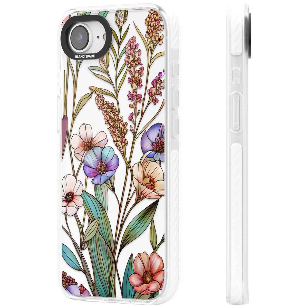 Glass Summer Flowers iPhone 16e / iPhone 17e Impact Clear Phone Case side