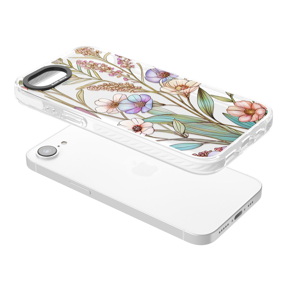 Glass Summer Flowers iPhone 16e / iPhone 17e Impact Clear Phone Case angled