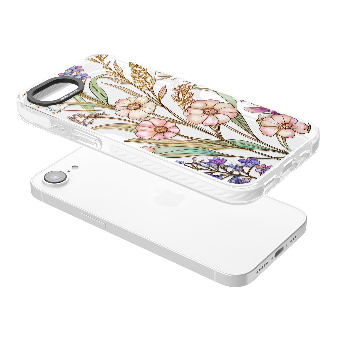 Glass Spring Flowers iPhone 16e / iPhone 17e Impact Clear Phone Case angled