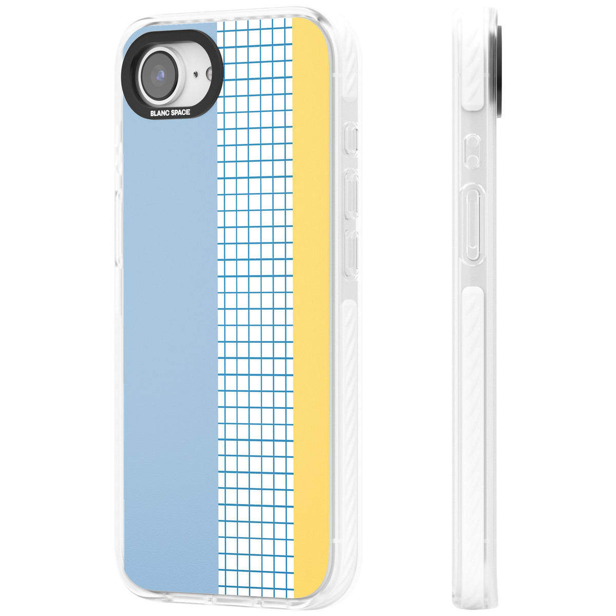 Abstract Grid Blue & Yellow iPhone 16e / iPhone 17e Impact Clear Phone Case side