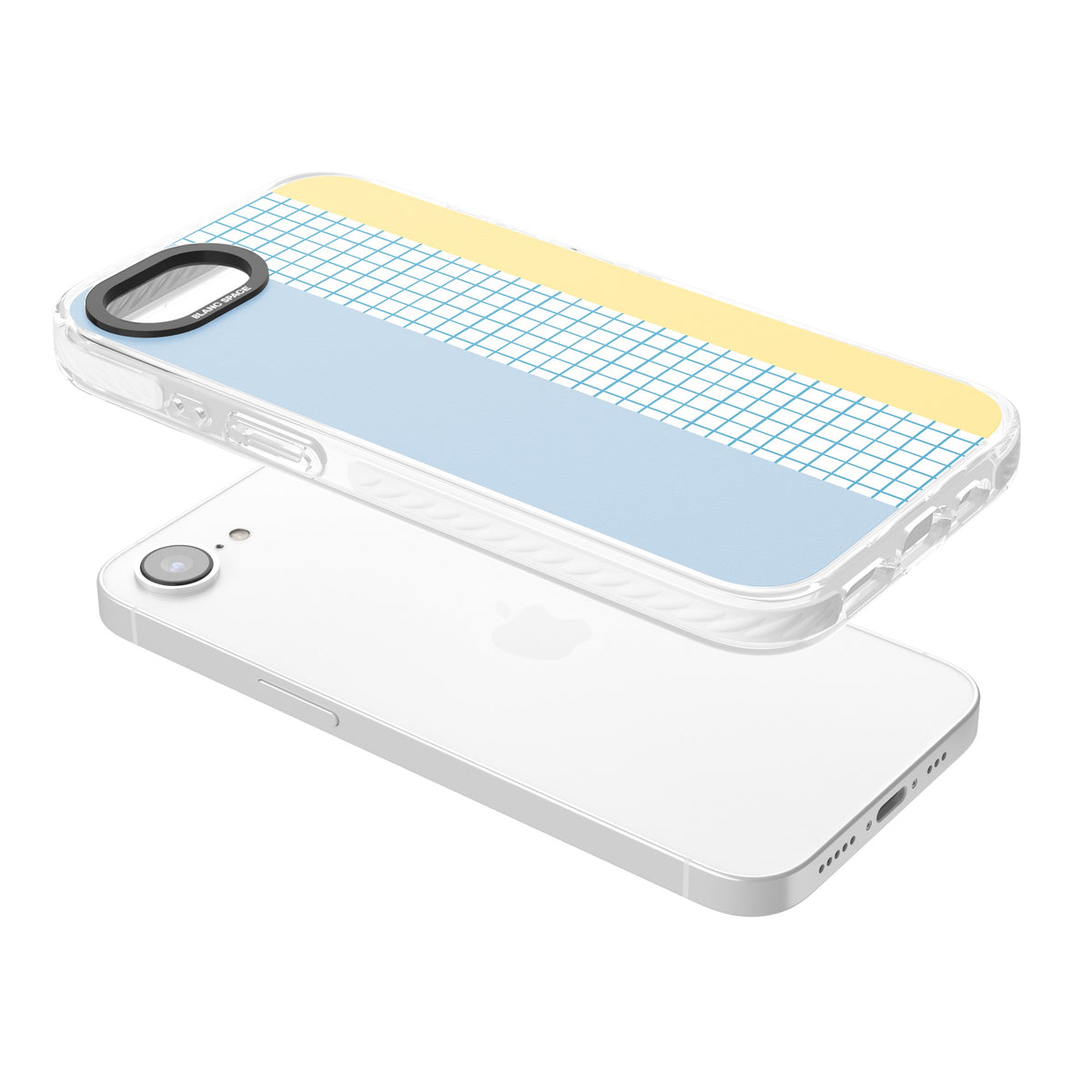Abstract Grid Blue & Yellow iPhone 16e / iPhone 17e Impact Clear Phone Case angled