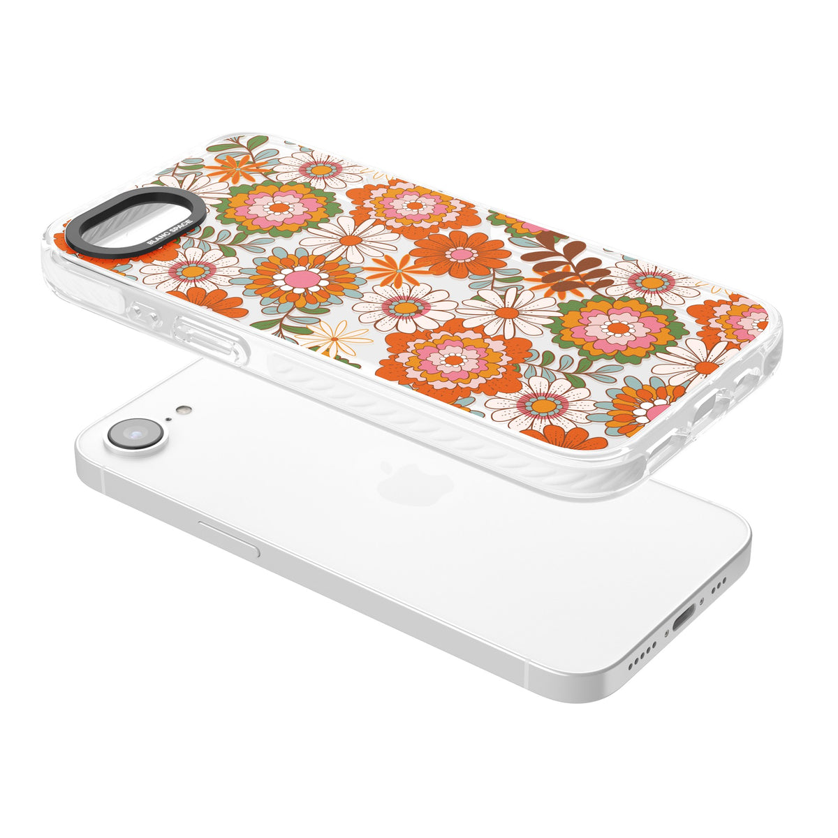 Seventies Bloom iPhone 16e / iPhone 17e Impact Clear Phone Case angled