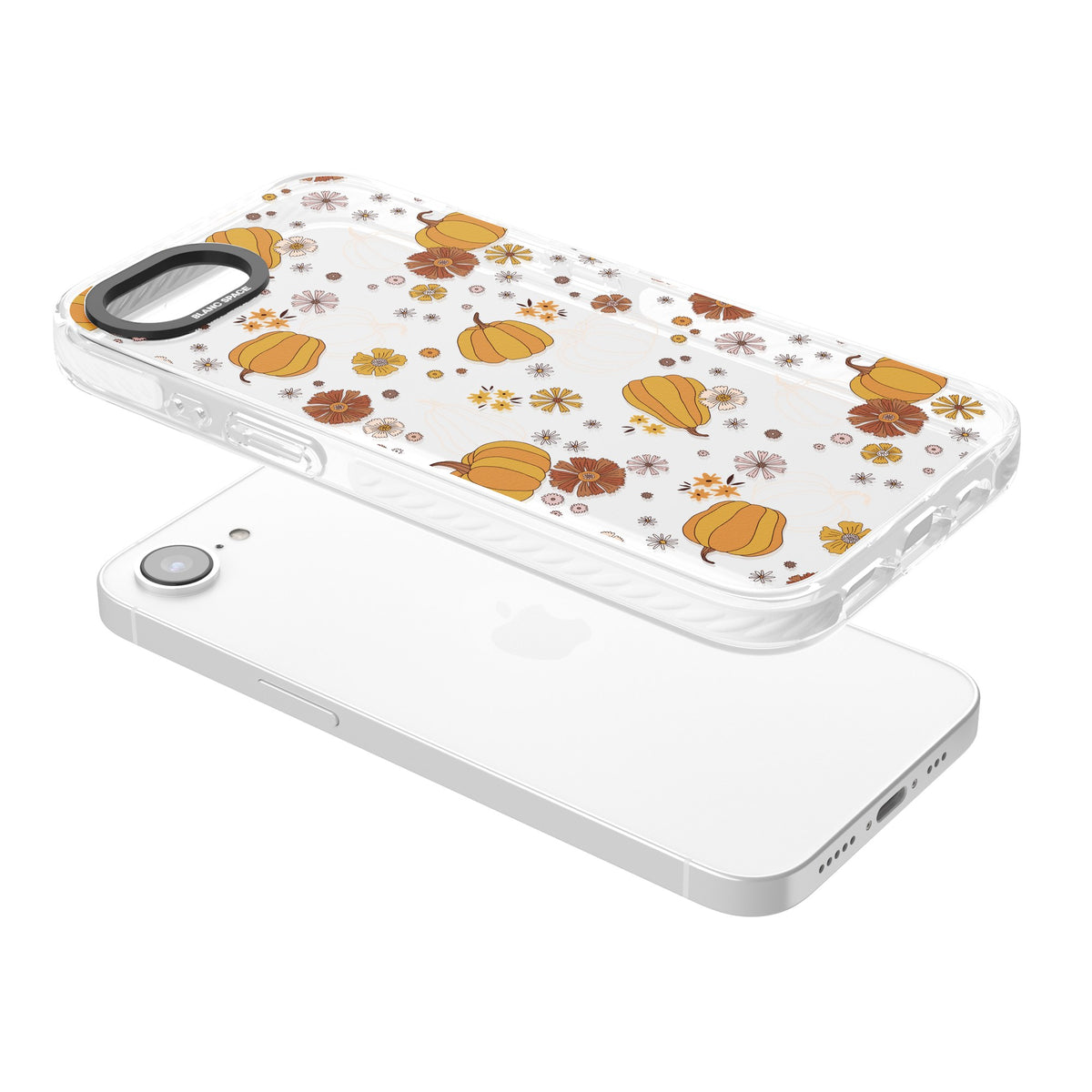 Pumpkins And Flowers iPhone 16e / iPhone 17e Impact Clear Phone Case angled