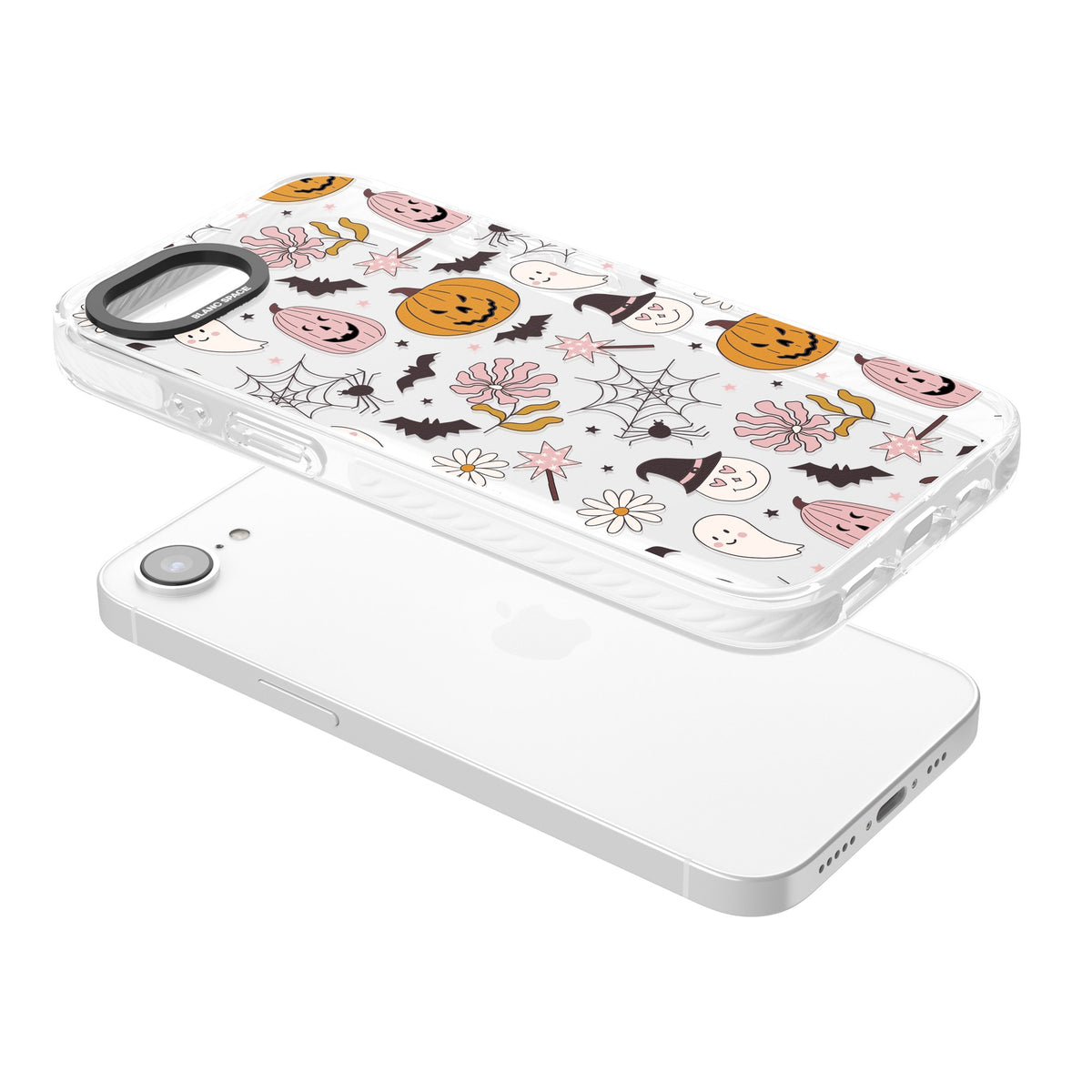 Spooky Mix iPhone 16e / iPhone 17e Impact Clear Phone Case angled