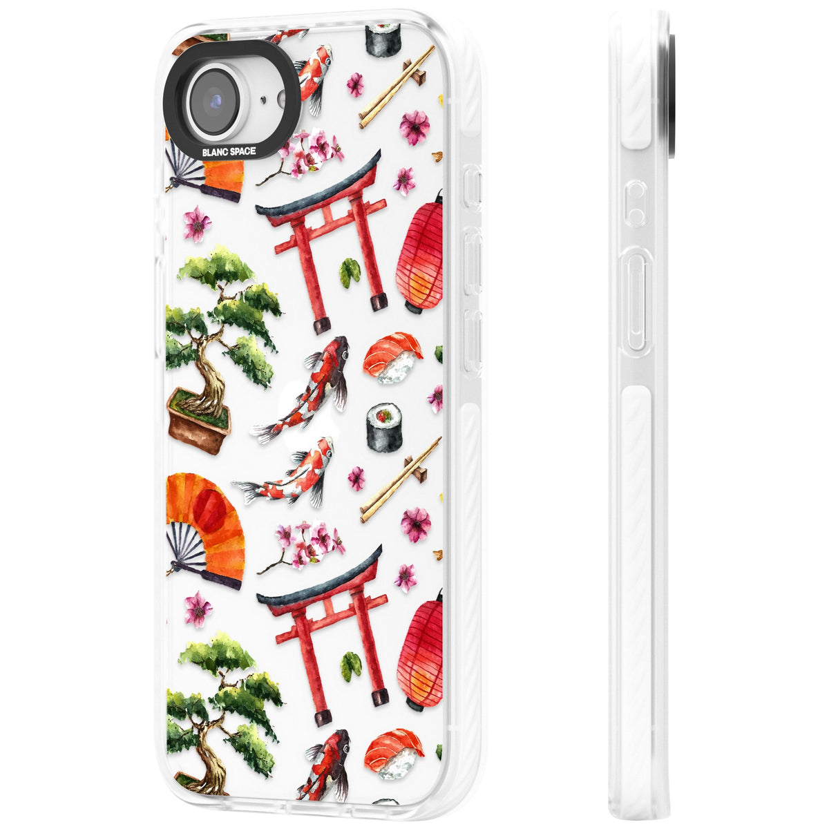 Japanese Watercolor iPhone 16e / iPhone 17e Impact Clear Phone Case side