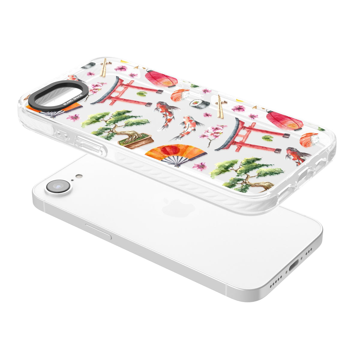 Japanese Watercolor iPhone 16e / iPhone 17e Impact Clear Phone Case angled