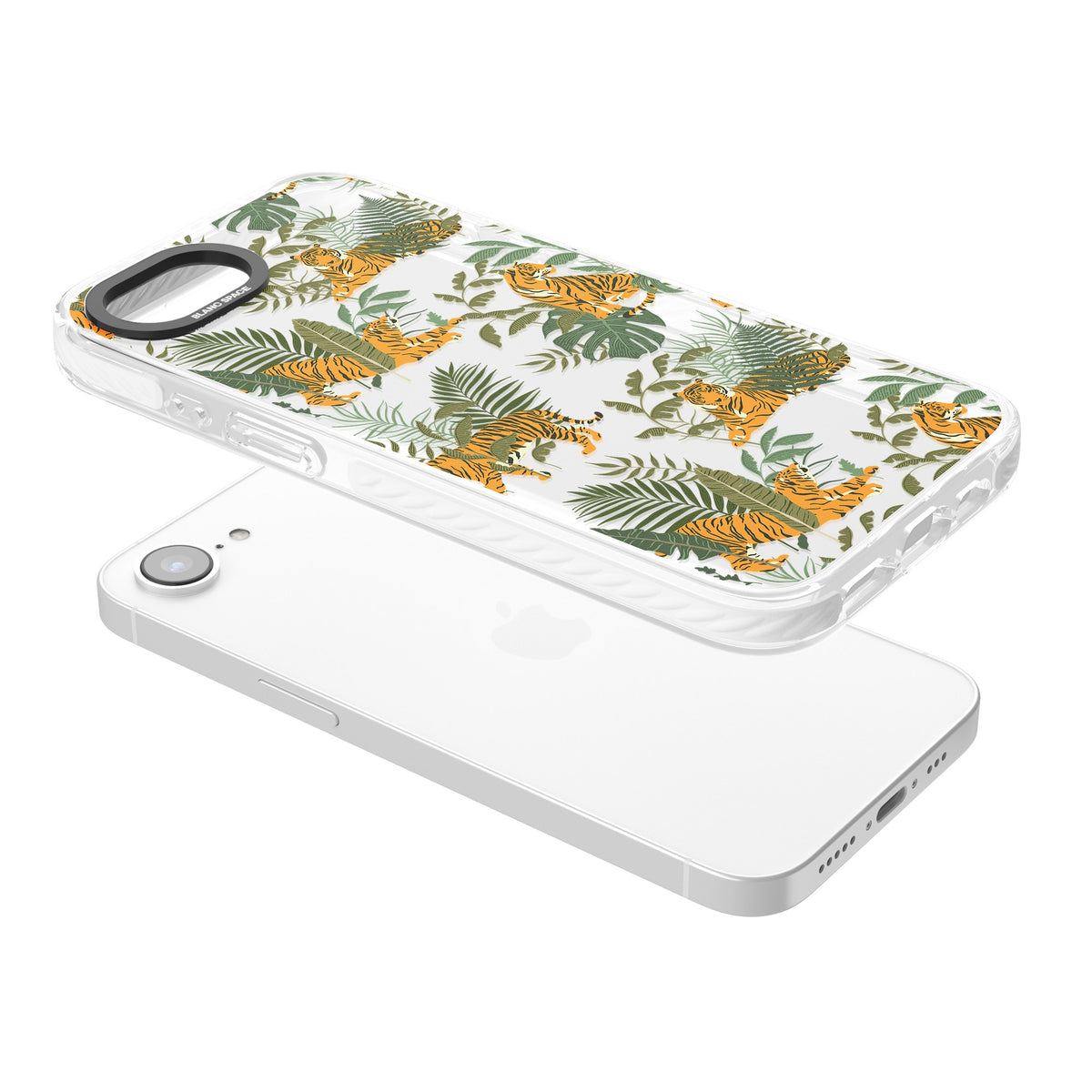 Tiger & Fern Jungle iPhone 16e / iPhone 17e Impact Clear Phone Case angled