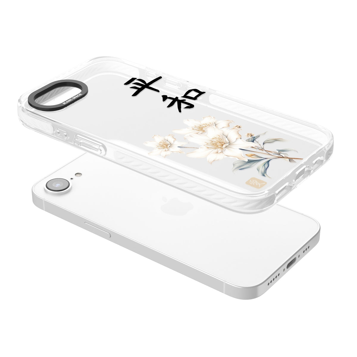 Peace And Flowers iPhone 16e / iPhone 17e Impact Clear Phone Case angled