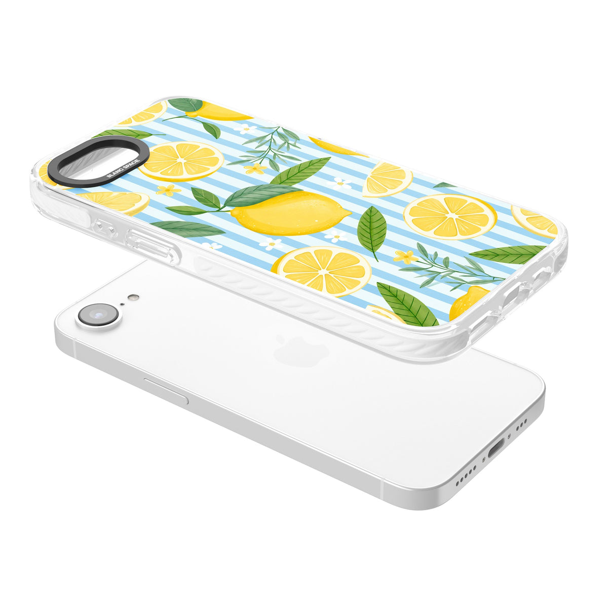 Capri Citrus Stripe iPhone 16e / iPhone 17e Impact Clear Phone Case angled