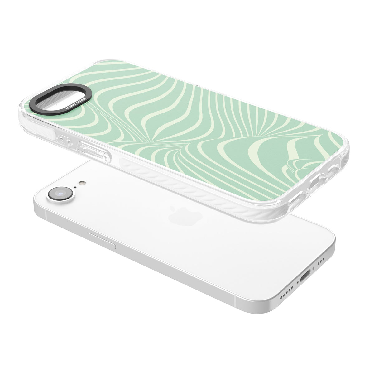 Mint Green Distorted Line iPhone 16e / iPhone 17e Impact Clear Phone Case angled