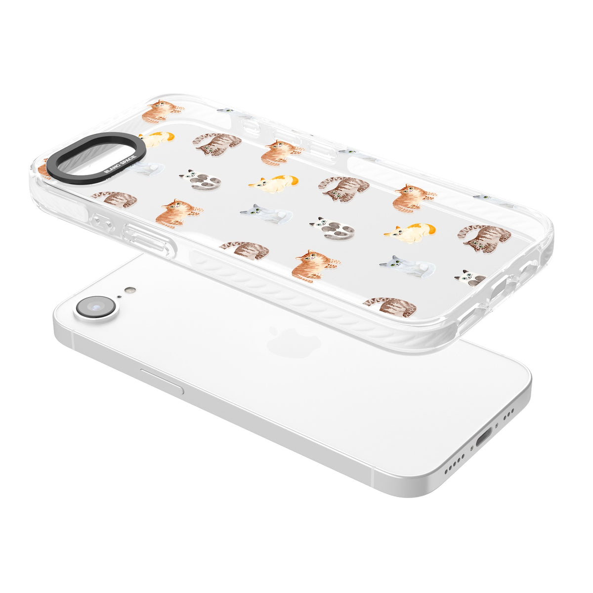 Cute Cat Pattern Classic iPhone 16e / iPhone 17e Impact Clear Phone Case angled