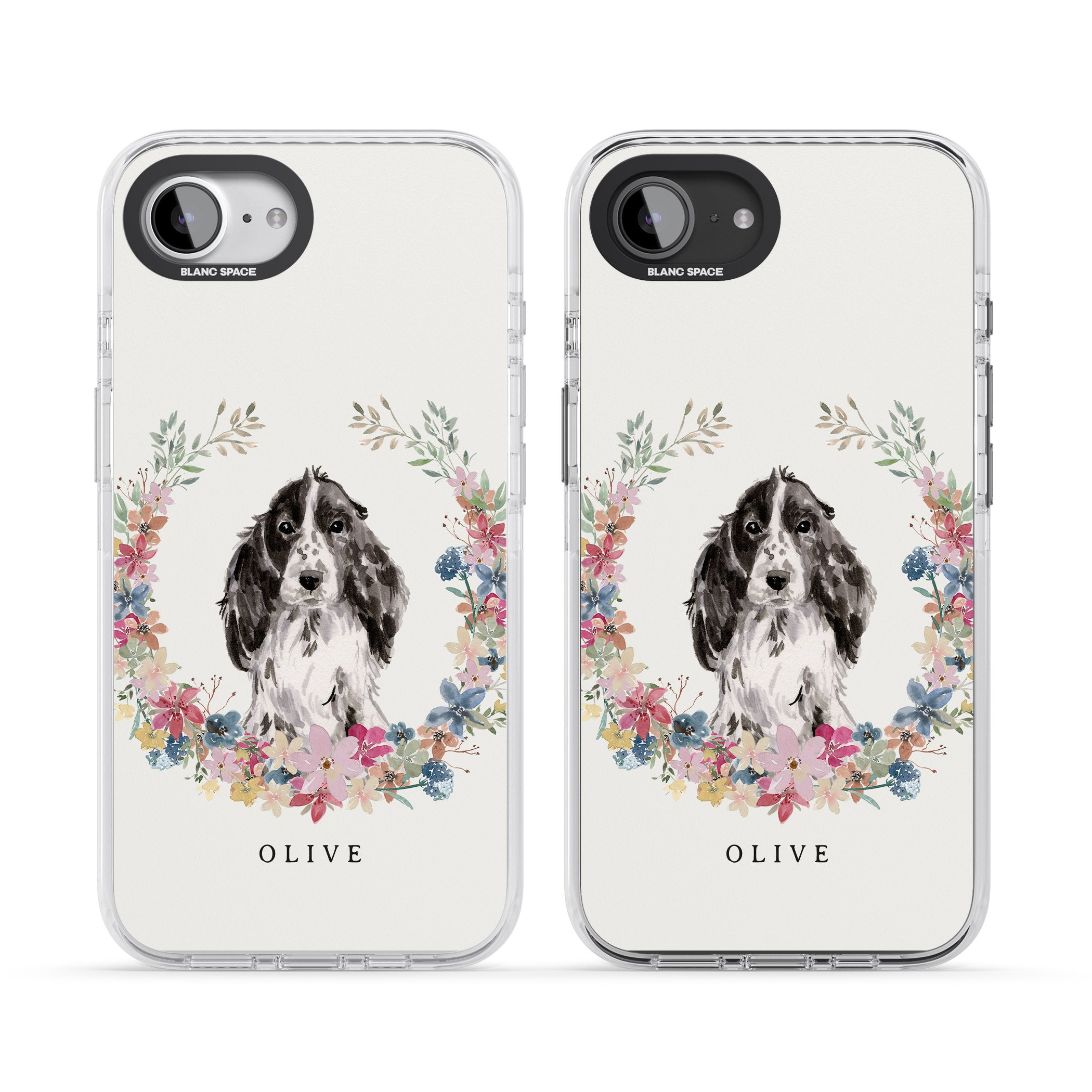 Personalised Black Cocker Spaniel Floral Portrait