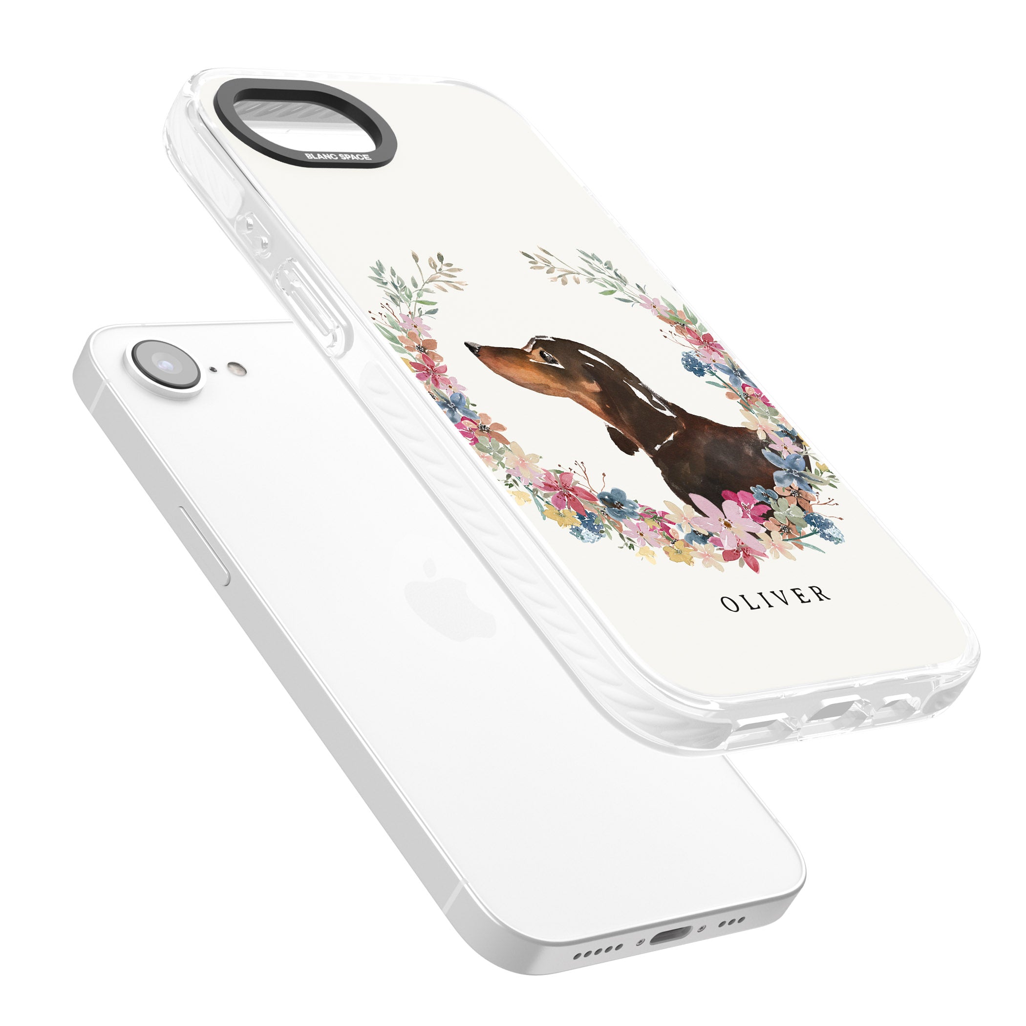 Personalised Black & Tan Dachshund Floral Portrait