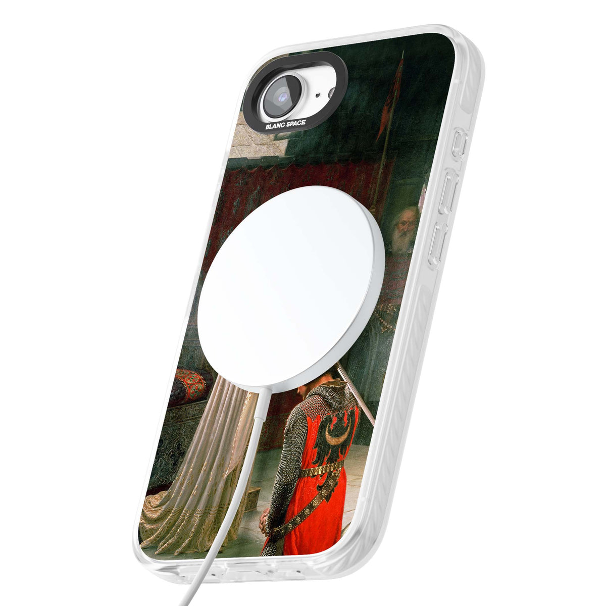 The Accolade renaissance art iPhone case featuring Edmund Blair Leighton's painting of a queen knighting a kneeling knight | Impact Magsafe case for iPhone 16e, iPhone 17e