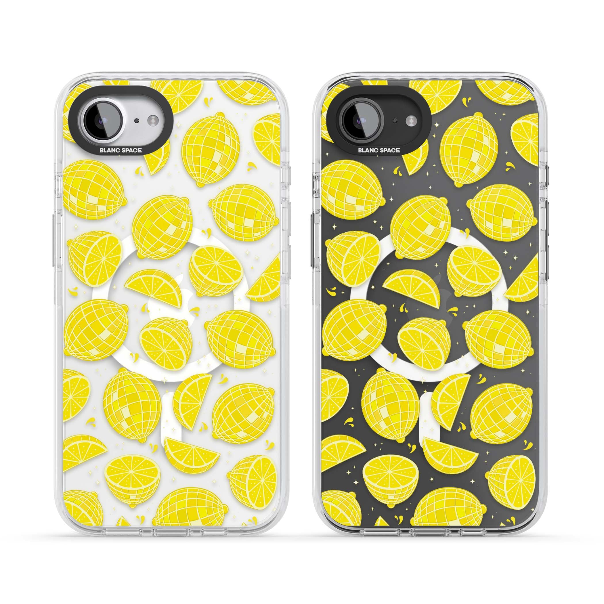 Disco Lemons citrus iPhone case featuring mirrorball lemons, sliced fruit and sparkle accents | Impact Magsafe case for iPhone 16e, iPhone 17e