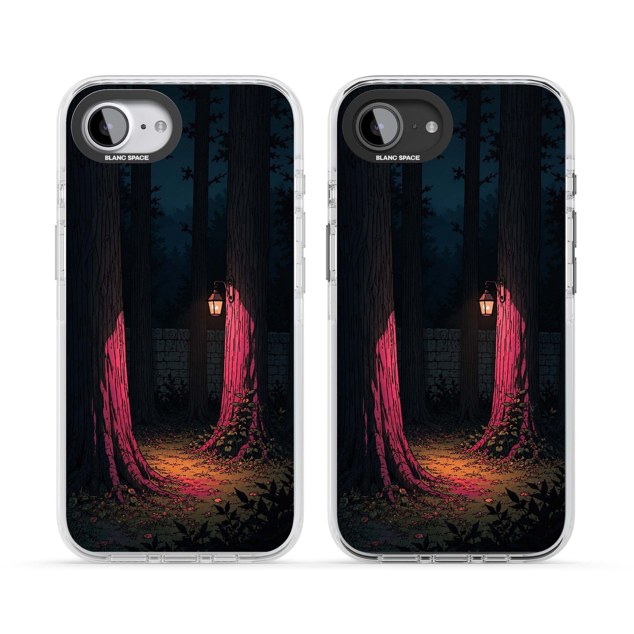 Forest Lantern dark academia iPhone case featuring a moonlit forest, glowing lantern, and stone wall pathway | Impact Magsafe case for iPhone 16e, iPhone 17e