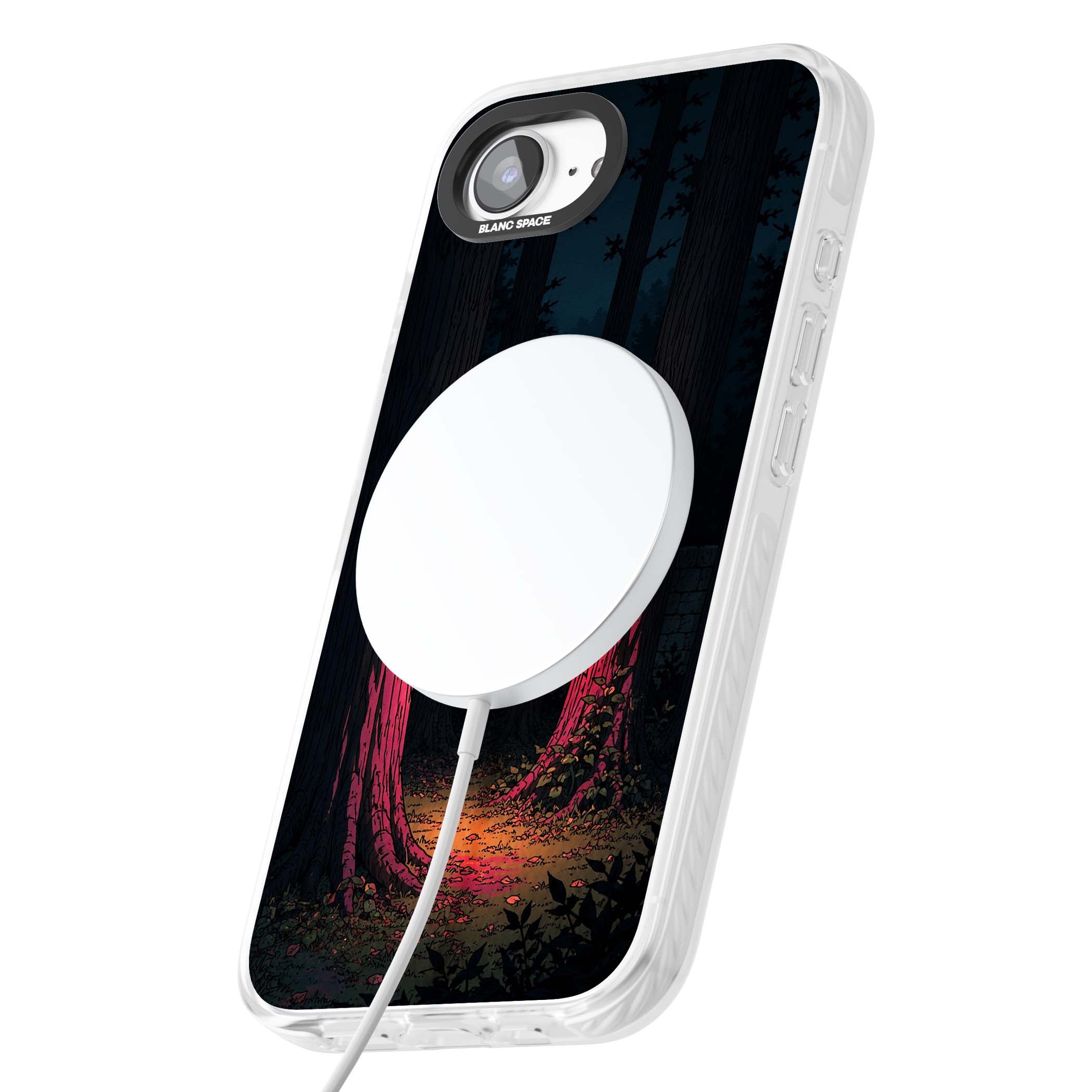 Forest Lantern dark academia iPhone case featuring a moonlit forest, glowing lantern, and stone wall pathway | Impact Magsafe case for iPhone 16e, iPhone 17e
