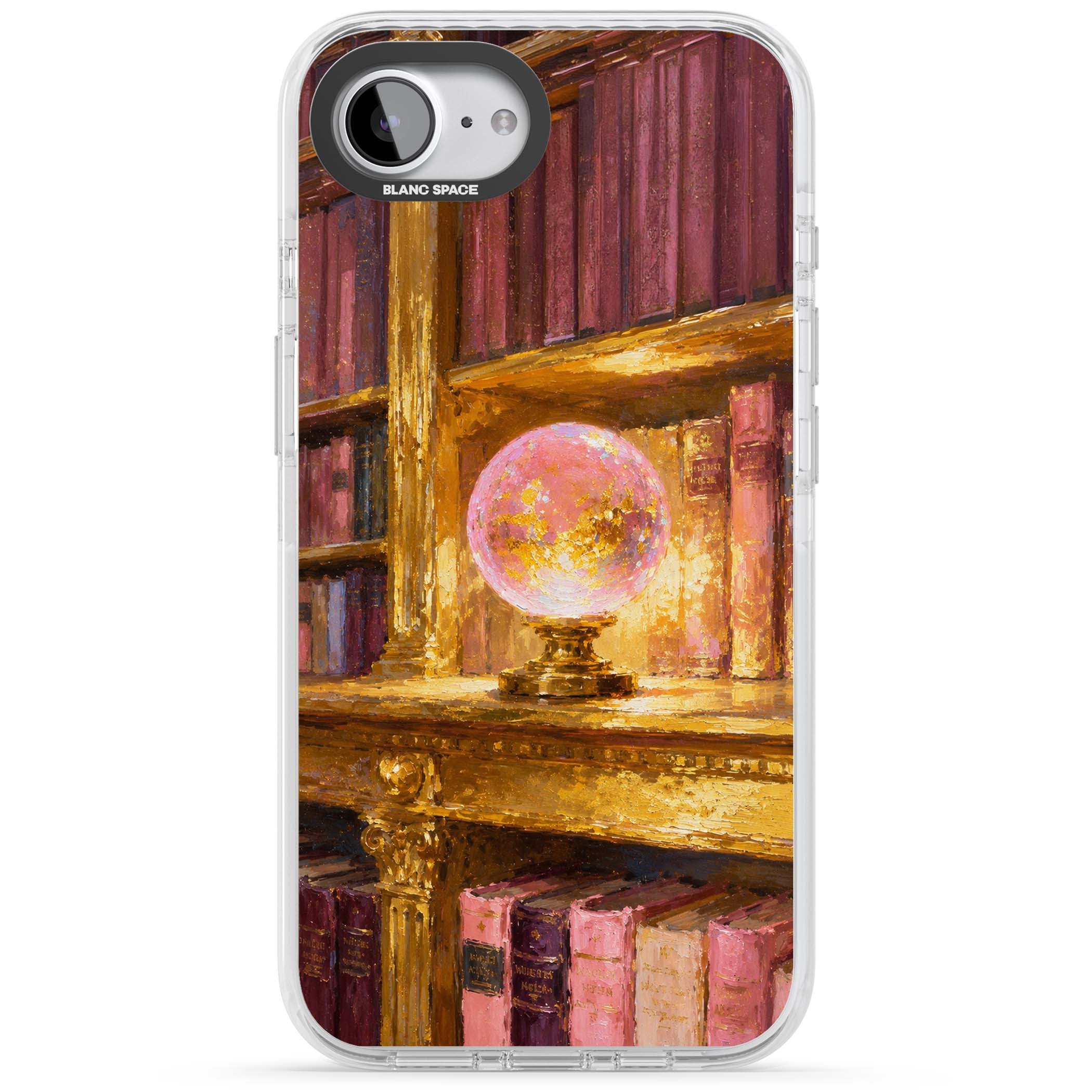 Gilded Library dark academia iPhone case featuring an oil painted crystal ball on a gilded library shelf with vintage | Impact Magsafe case for iPhone 16e, iPhone 17e