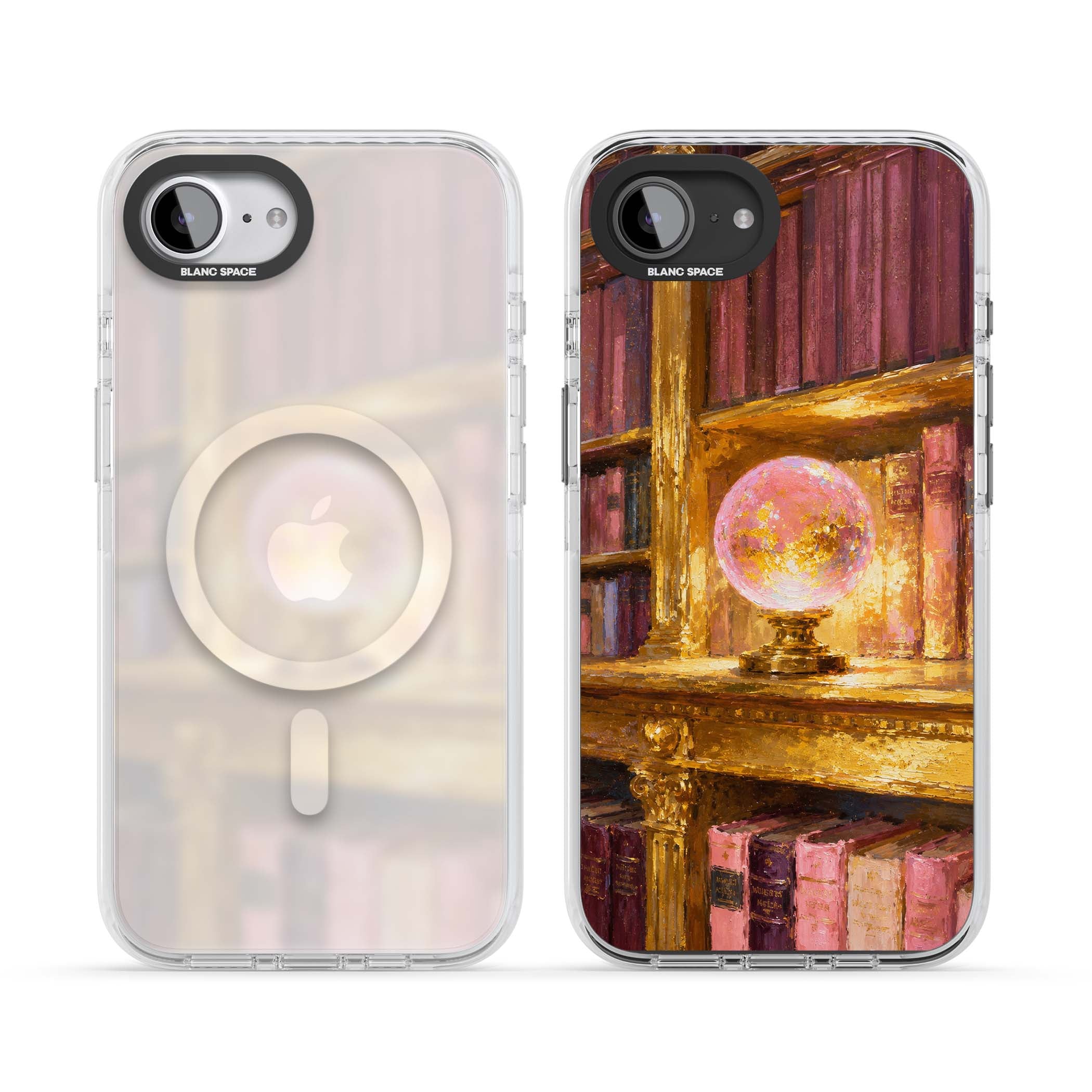 Gilded Library dark academia iPhone case featuring an oil painted crystal ball on a gilded library shelf with vintage | Impact Magsafe case for iPhone 16e, iPhone 17e