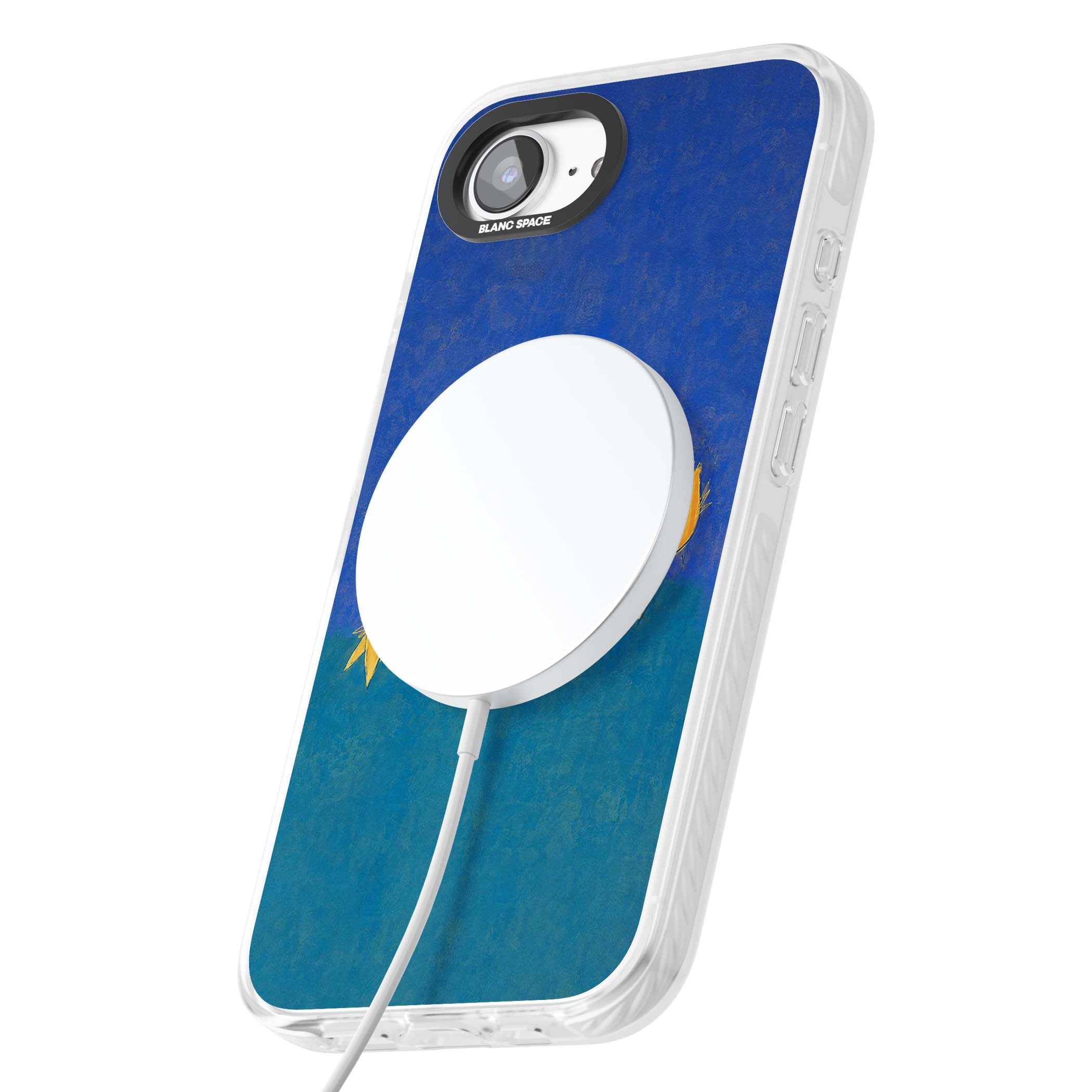 Star Boogie stars aesthetic iPhone case featuring five yellow hand-painted stars on cobalt blue and teal | Impact Magsafe case for iPhone 16e, iPhone 17e