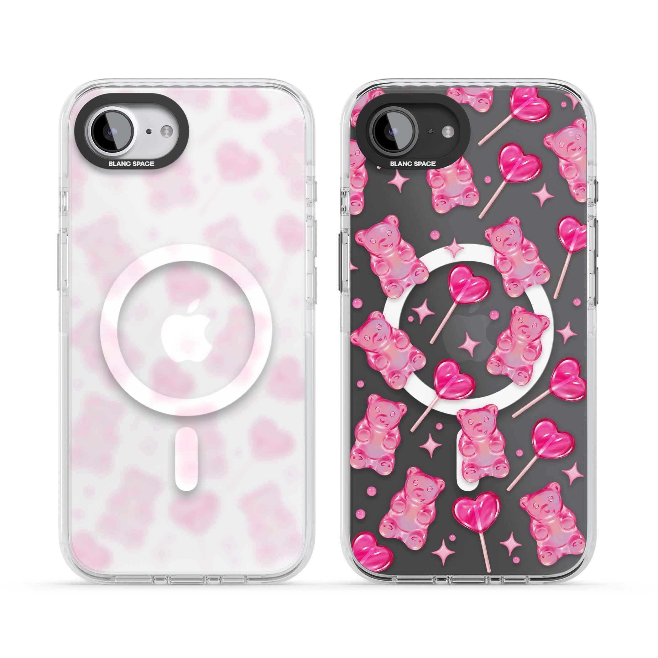 Pink Sugar pinkcore iPhone case featuring pink gummy bears, heart-shaped lollipops and sparkle stars | Impact Magsafe case for iPhone 16e, iPhone 17e