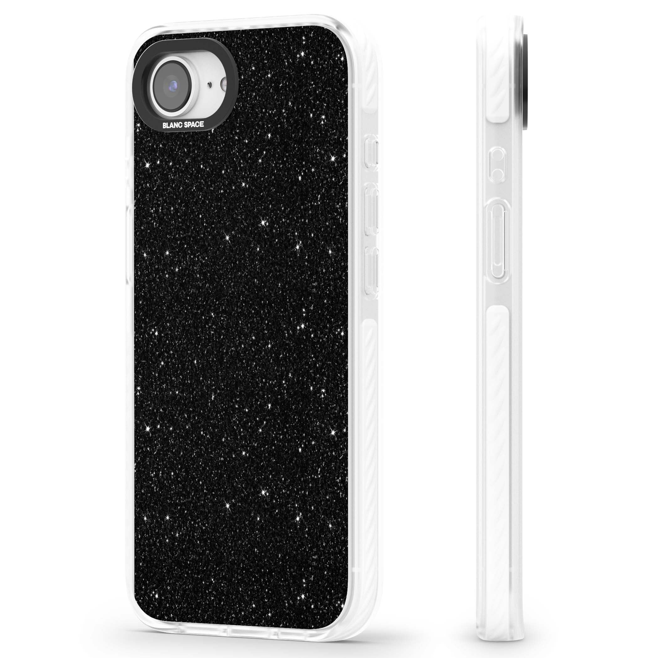 Black Glitter black glitter iPhone case featuring an all-over sparkly shimmer pattern on a jet black base | Impact Magsafe case for iPhone 16e, iPhone 17e