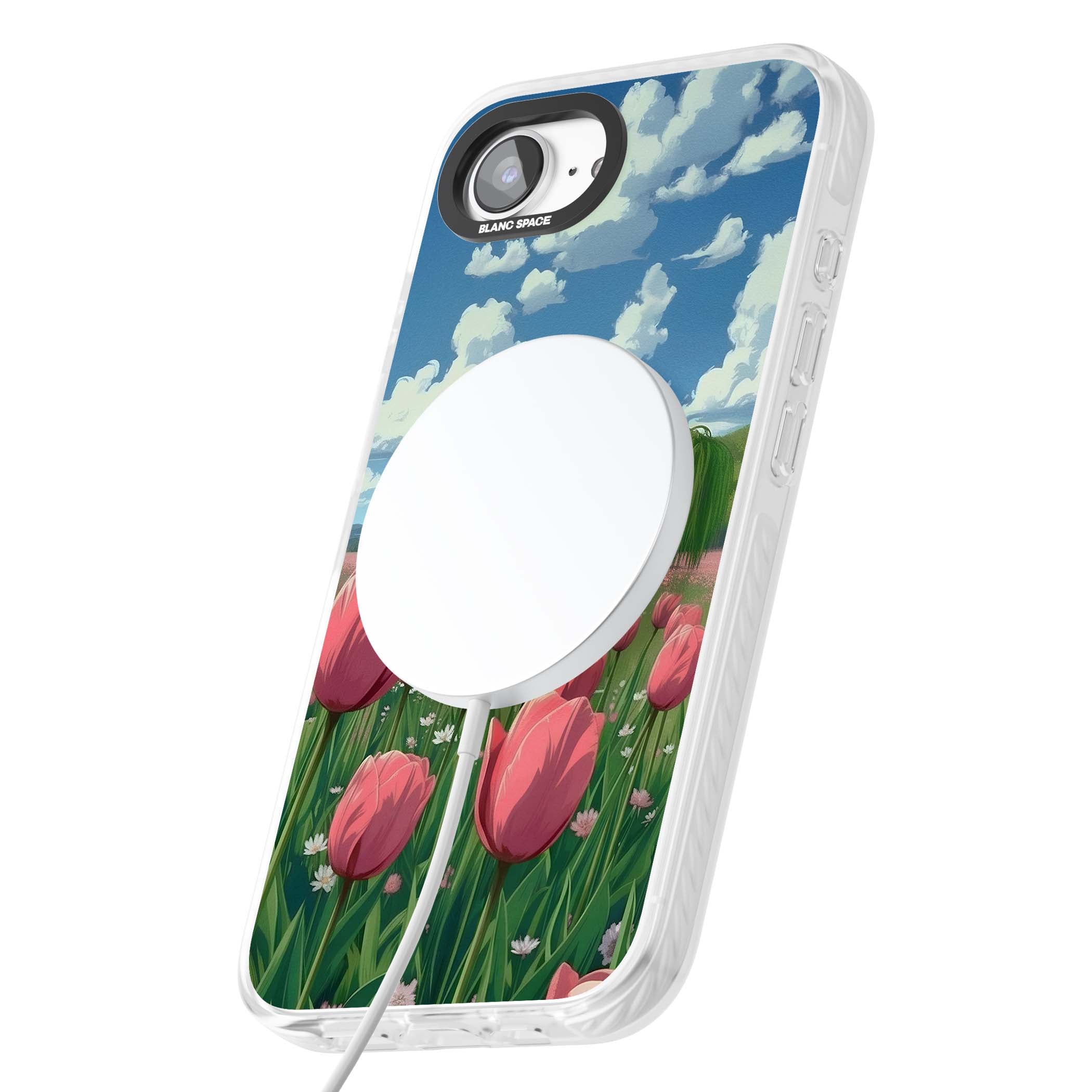 Willow By The Pink Tulips floral iPhone case | Impact Magsafe case for iPhone 16e, iPhone 17e