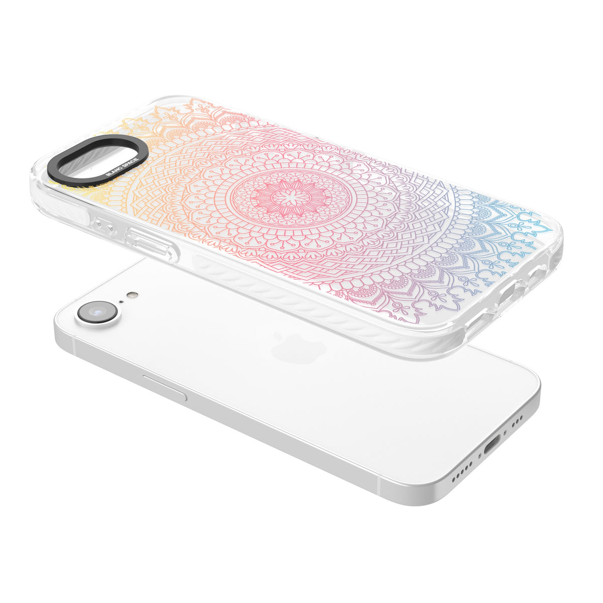 Pastel Mandala iPhone 16e / iPhone 17e Impact Clear Phone Case angled