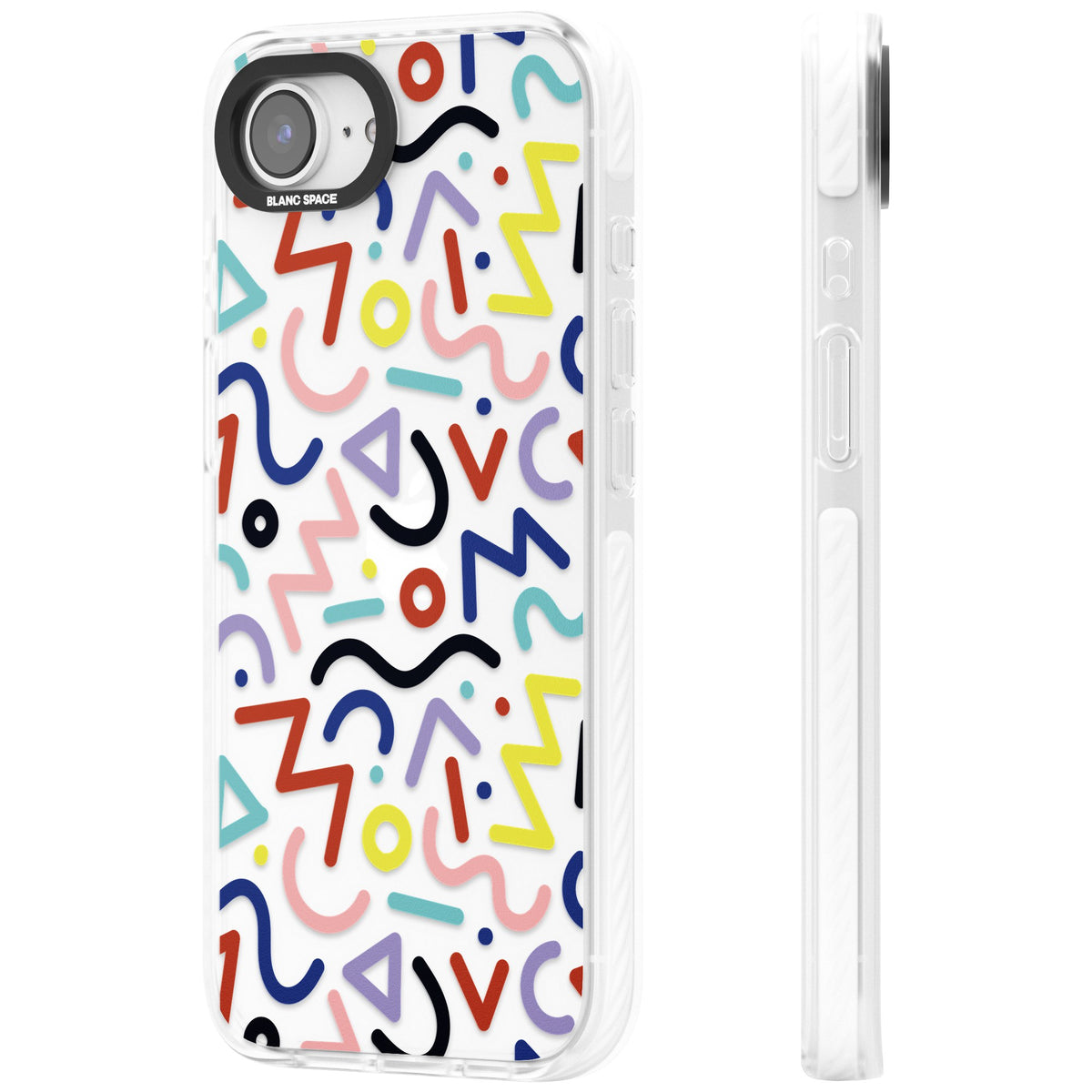 Memphis Retro Pattern iPhone 16e / iPhone 17e Impact Clear Phone Case side