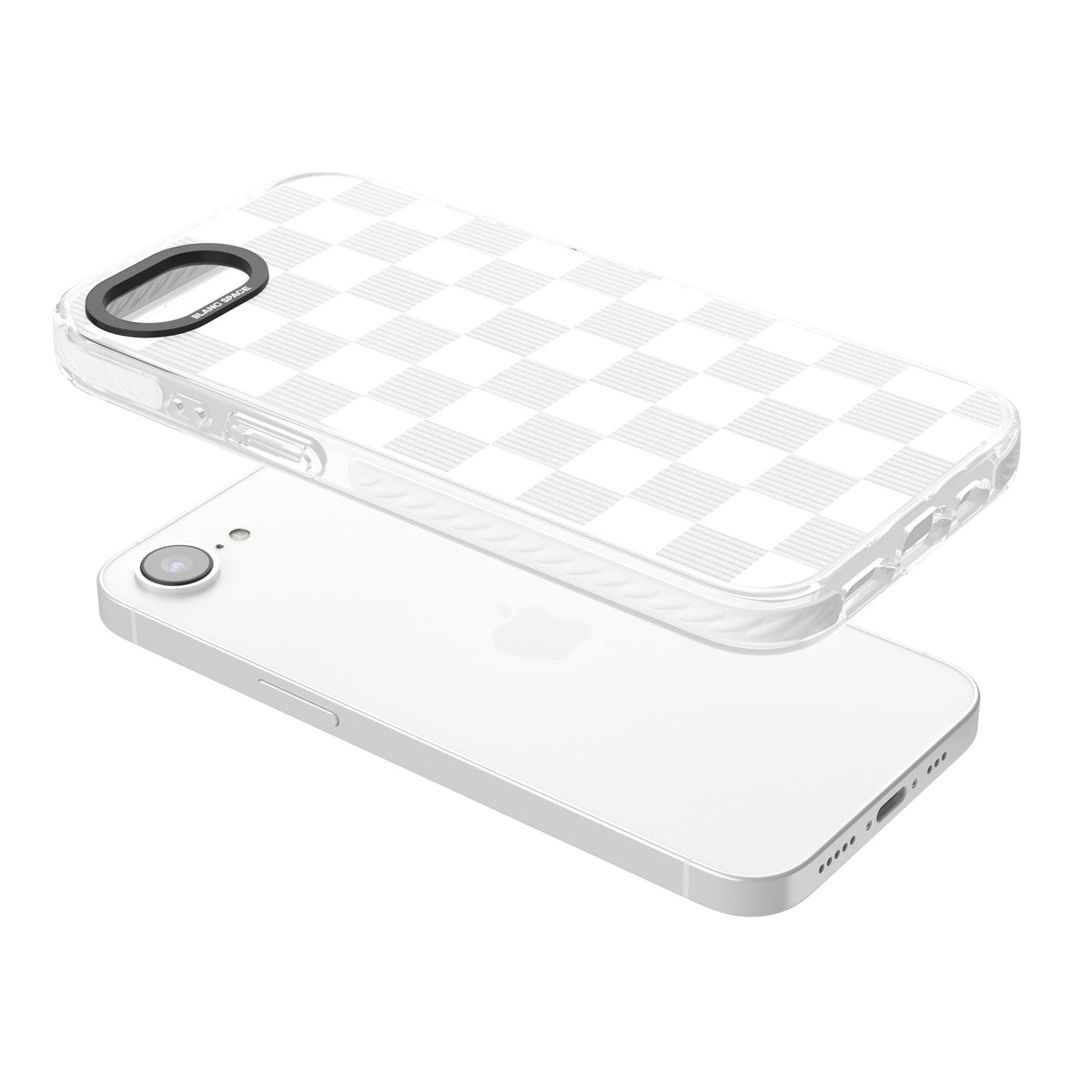 White Checkered iPhone 16e / iPhone 17e Impact Clear Phone Case angled