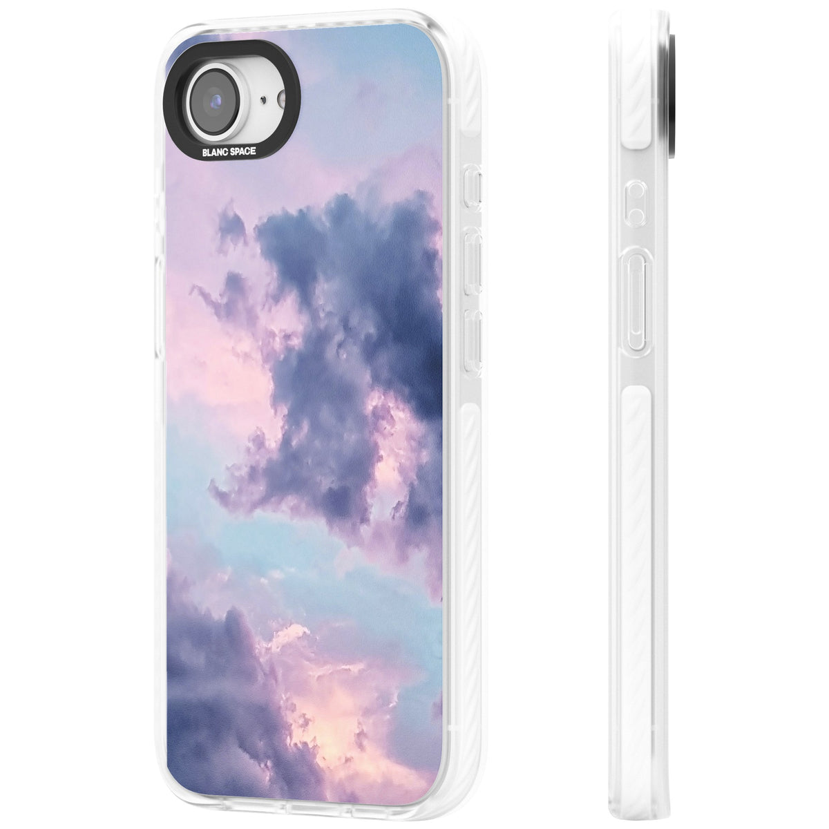 Lavender Clouds iPhone 16e / iPhone 17e Impact Clear Phone Case side
