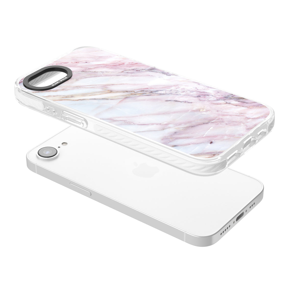 Blush Marble Glow iPhone 16e / iPhone 17e Impact Clear Phone Case angled