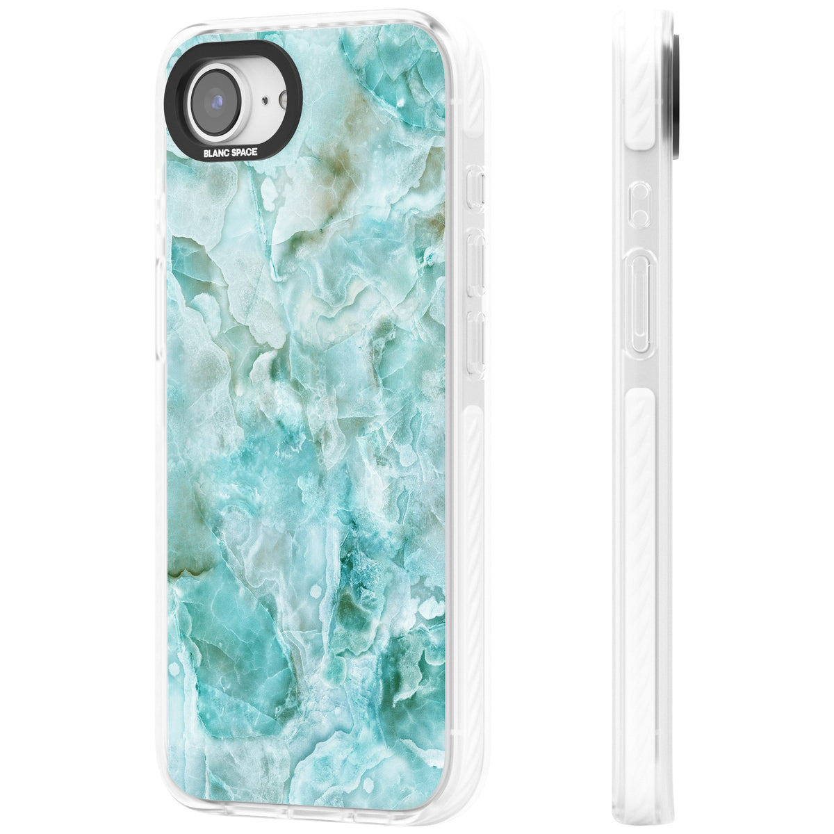 Aqua Onyx Marble iPhone 16e / iPhone 17e Impact Clear Phone Case side