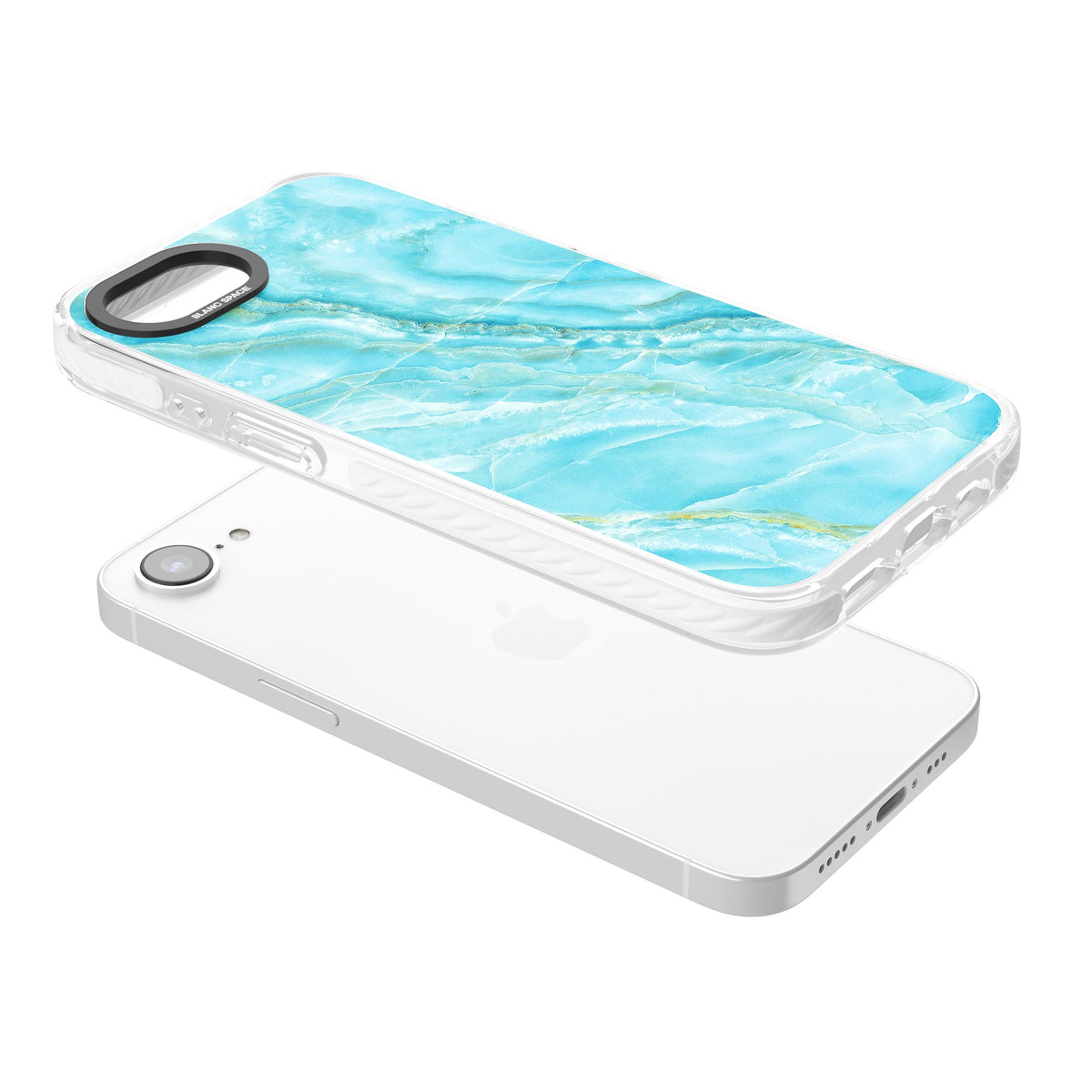 Blue Onyx Marble iPhone 16e / iPhone 17e Impact Clear Phone Case angled